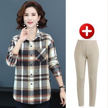 카라넥 중년 여성 봄가을 계절 기모 긴소매 50대 엄마 체크가디건 상의 이너티셔츠 와이셔츠 3991181661