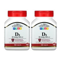 21세기센트리 비타민 D D3 디 콜레칼시페롤 400IU 칼슘 90mg 100정 2통, 1개, 기본