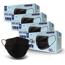 국산 일회용 3중 필터 마스크 위니 마스크 대형 블랙, 기본 × 200매, 200매