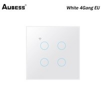 스마트홈Aubess WiFi 스마트 스위치 중립 와이어 필요 Tuya EU/US 터치 센서 타이머 Alexa Google Home Sma, 12 White 4Gang EU