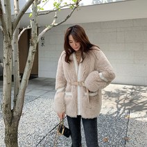 뽀글이 스웨이드 무스탕 자켓 여성 양모 코트 패션 벨트 양 루즈핏 오버코트 용 따뜻한 두꺼운 플러시 전단 겉옷