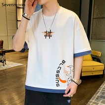 Sevenmoon 남자반팔티 특양면 다색 간략하다 도안 자모