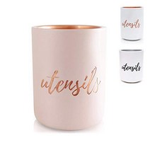 Cement Utensil Holder - Pink and Copper Utensil Holder and Organizer - Utensil Crocks for Pink Kitch, 1