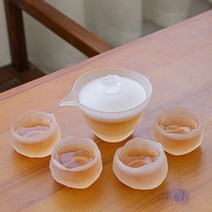 일본 내열유리 화사 다도세트 개완 쾌객배 공도배, 다관 + 찻잔 4P