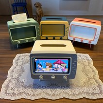 다이찌몰 레트로 티비티슈케이스 핸드폰거치대 휴지케이스 소품 휴대폰거치대, 02.화이트