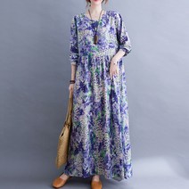 239022 - 린넨 면 긴팔 롱 원피스/빅사이즈/루즈핏/엄마옷//간절기/여름원피스/데일리/임부복