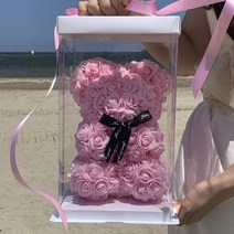 [사계찔레장미월동] 나루플랜트 플라워베어 장미곰돌이 조화 로즈베어 여자친구 선물, 핑크
