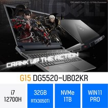 델 2022 G15 5520 Gaming Laptop 다크 쉐도우 그레이 DG5520-UB02KR 지포스 RTX3050Ti 게이밍 고사양 영상편집 포토샵 캐드, 32GB, Win11 Pro, 1TB