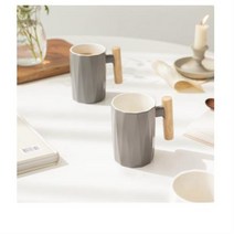 쓰임 우드 핸들 롱머그컵 340ml, 차콜, 4개