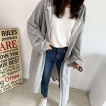 수니베 면&기모2종 마크 오버 후드 롱 집업 오픈형 가을 겨울 긴팔 여성 아우터