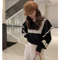 레이스자수 블라우스 블랙 브라운