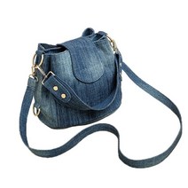 NIGEDU 캐주얼 데님 버킷 숄더 핸드백 여성용 크로스바디 백 대용량 토트 빈티지 캔버스 지갑 가방 다크 블루 Medium [관부가세 포함] 571756