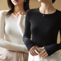 엔젤리크 여성 기본 라운드 슬림 긴팔 니트티