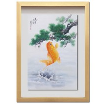 (진품) 국내 화가분이 직접 그린 진품 황금잉어와 소나무 그림 합격 승진 등용 부자되는 풍수 잉어 액자 동양화그림 소나무그림 노하 선승복 화백 연화랑
