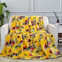 DaDa Bedding 선샤인 옐로우 벌새 꽃무늬 플리스 담요 - 밝고 화창한 레드 열대 정원 식물 자연 - 가볍고 아늑하며 실크처럼 부드러운 인조 모피 밍크 침대 커버 - 127