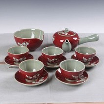 청자진사 목련 잔받침 5인 다기세트