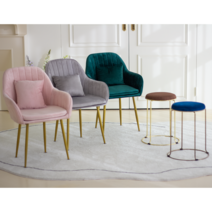 이태리인테리 화장대 의자 등받이 골드 벨벳 스툴 공주, 연보라, 1개