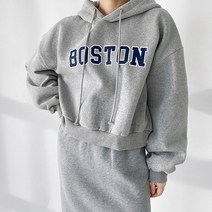 보스턴 양기모 크롭 후드티