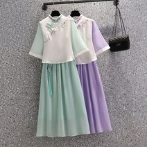 여름 개량한복 7부 소매 허리 치마 생활한복