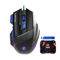 칠색 호흡 조명 효과 유선 게임 마우스 7개 버튼 4단 DPI 롤 DNF 게임 전용 마우스, 블루버튼 마우스마우스패드