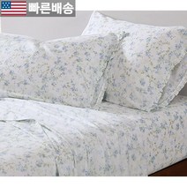 [Shabby chic 정품] Shabby Chic® - 퀸 시트 부드럽고 통기성이 좋은 유기농 면 침구 세트 러플 베개 커버가 있는 플로럴 홈 데코 (엘라 블루 퀸) 60, Ella Pink