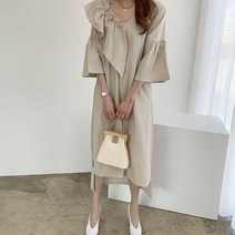 상견례옷차림 v넥원피스 롱스커트 시원한원단 여신 언밸런스 원피스