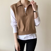 데일리앤 하프 레이어드 베스트 카라넥 니트 조끼