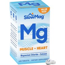 해외직구마그네슘 마그네슘 SlowMag Mg Muscle 심장 근육 및 신경계 지원을 위한 칼슘 보충제 함유 염화 120개