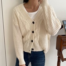 타니즈 라미 여성용 포근한 브이넥 버튼 세미크롭 니트 울가디건