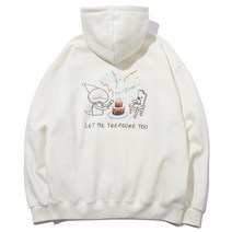 꼼파뇨 기모 TREASURE Hoooly 자수 후드티 후드티셔츠 크림