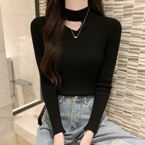 구멍 니트 하프 하이 칼라 트임 스웨터 숙녀 니트 봄 가을 겨울 모든 경기 셔츠 아이돌 패션