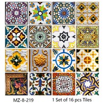 붙이는 타일 방바닥 16pcs 수채화 그림 스타일 벽 스티커 주방 Backsplash 옷장 욕실 방수 필 & 스틱 아트, 02 MZ-8-219_02 15cmX15cmX16pcs