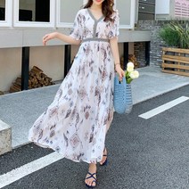 에스닉 여름 반팔 쉬폰 맥시 롱 원피스 바캉스 휴양지