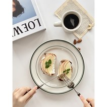 그린베이 턱스톤 그린라인 접시 레트로 미국스타일 스테이크 오벌 빈티지 감성 브런치 파스타, 라운드컵앤소서