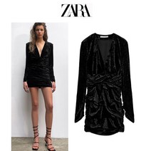 브이넥 셔링 벨벳 미니 ZARA 자라 여성 원피스