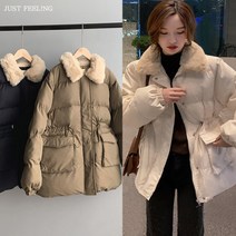 밍크 퍼 카라 여성 스트링 패딩 점퍼 겨울 아우터