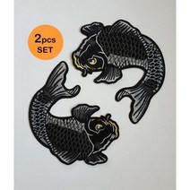 공구리 (셋트가) 검정 잉어2마리set 자수 DIY 패치 옷패치 리폼 와펜 빈티지와펜 동양자수 한복자수set 의류리폼 / embroidered fish patch set