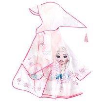 디즈니 겨울왕국 엘사 후드 레인코트 레인 재킷 판초 아웃웨어 태슬 포함 여아 어린이 아동용 핑크 Large