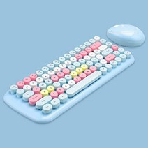 2 4G USB 무선 키보드 및 마우스 콤보 멀티 컬러 타자기 스타일 라운드 키캡 귀여운 캔디 색상 노트북 데스크탑 맥 윈도우 XP/7/8/10과 호환 (84 키 블루-뉴)