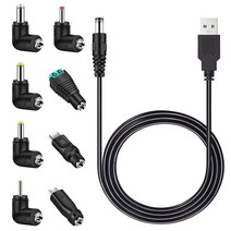 MEROM 범용 5V DC 전원 케이블 USB - 5.5x2.1mm 충전 코드 플러그 8개의 커넥터 팁 포함 (5.5x2.5 4.8x1.7 4.0x1.7 3.5x1.35 2.5x0