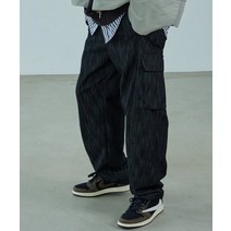 SEVENSELAH 세미와이드 커브드 카고 데님 슬랍블랙