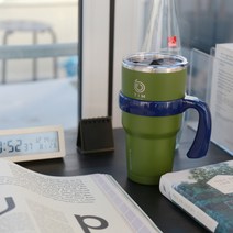 Tim 대용량 손잡이 텀블러 12시간 보냉 8시간 보온 900ml (본체 + 뚜껑 + 손잡이), 마운틴그린