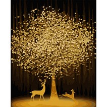 황금나무 꽃사슴 (골드펄) (캔버스) 명화그리기 40x50, 단품