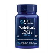Life Extension Pantothenic Acid Vitamin B5 라이프 익스텐션 판토텐산 비타민B5 500mg 100캡슐, 1개, 1