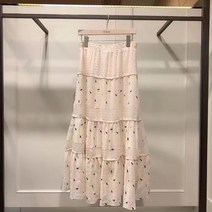 쉬폰롱스커트 여성롱스커트 메쉬 a라인 봄 여름 슬리밍 플로킹 자수