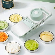 돌아라 가정용 만능 채칼 채썰기 편썰기 6종 세트 스텐통, 그린