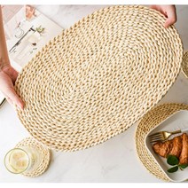 CP 내추럴 핸드메이드 플레이팅 식탁 매트 테이블 매너 접시 커피잔 식탁보, 45x30cm, 내추럴컬러