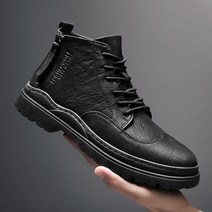 ANKRIC 겨울 마틴 부츠 남성 신발 트렌드 영국 플러스 벨벳 툴링 가죽 부츠 지퍼 하이 탑 조커 오토바이 야외 면화