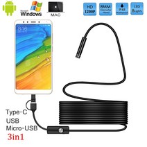 mini camera endoscope hd 1200p ip68 5m hard flexible tube mirco usb type-c 내시경 비디오 검사 for android ca, 2m, 소프트 케이블