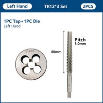 2pcs 미터법 사다리꼴 나사 탭 및 다이 세트 왼손 미터법 나사 탭 다이 세트 기계 나사 도구 tr8 tr10 tr12 tr14 tr16, TR12x3
